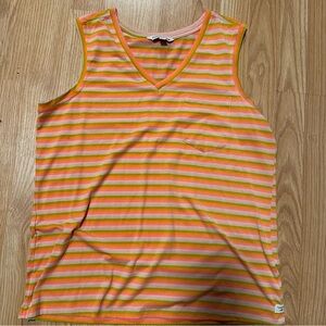Toad & Co Pastel Fall Color Striped Sleeveless V Neck Tank Top Women’s Large